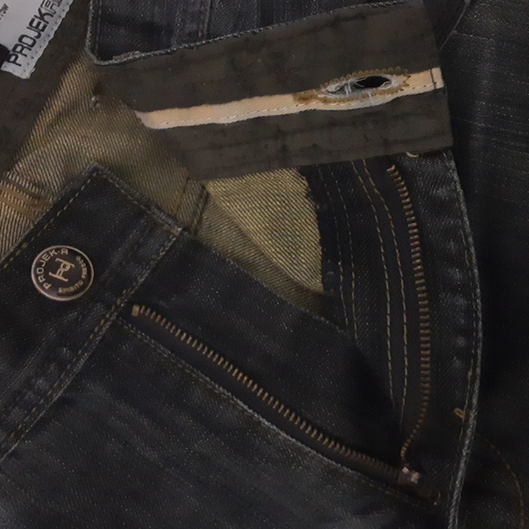 Projek  Raw jean men's 40 straight legs leather trim distressed Y2k Loose Rodeo - Picture 10 of 11